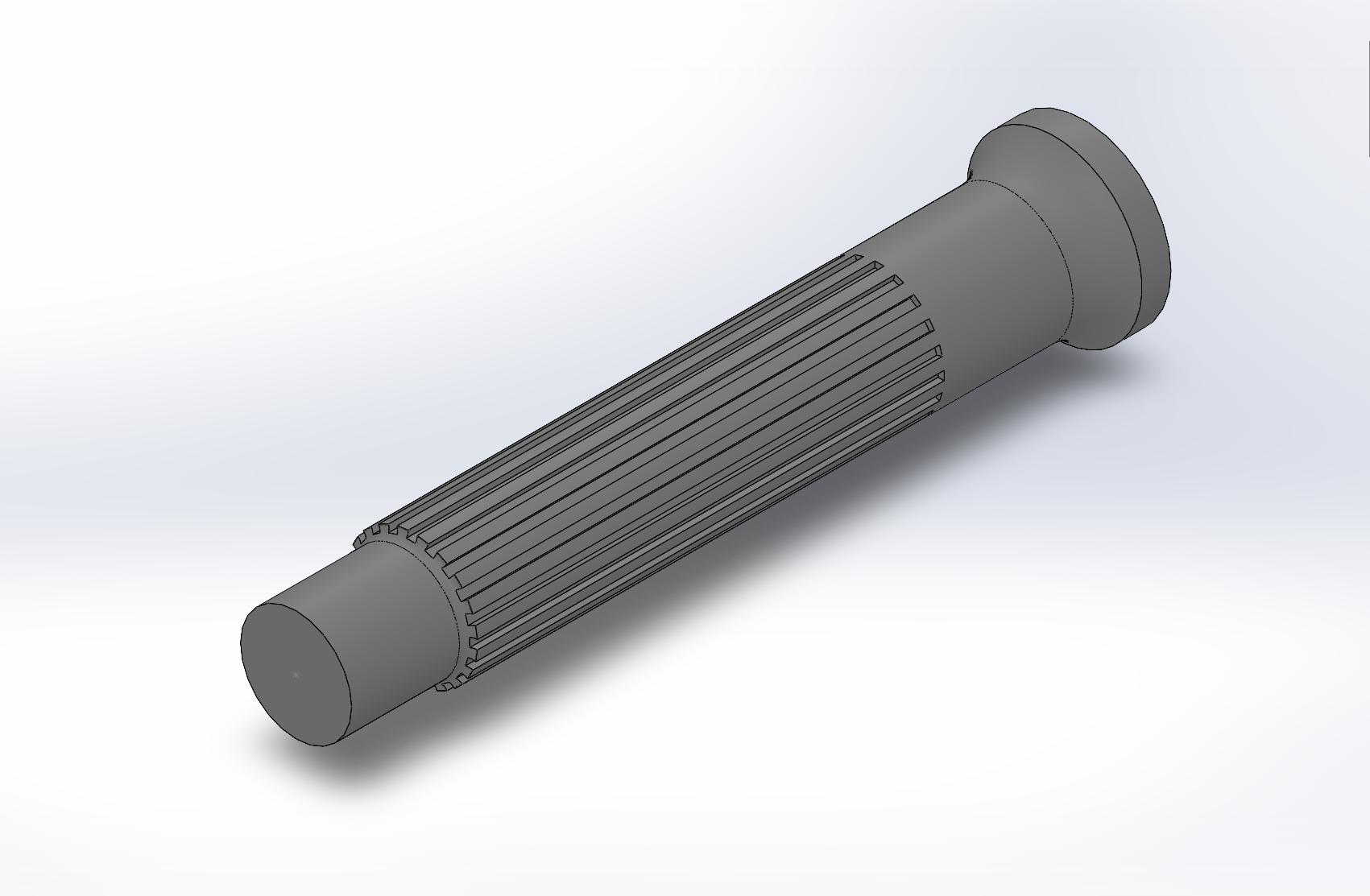 SolidWorks model of the clutch alignment tool, showing the splined shaft and stepped geometry
